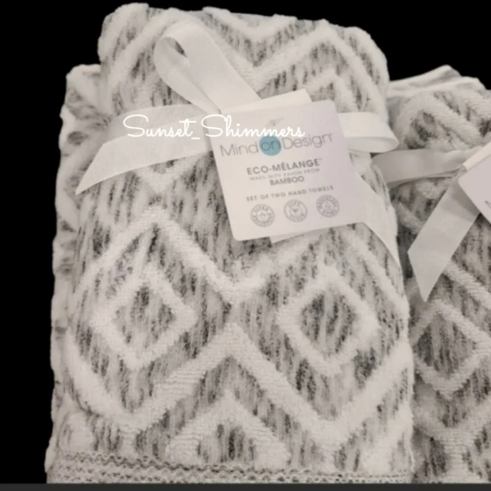 6pc Mind On Design Bath Hand Tip Towel Set Diamond Geo Gray & White Marble NEW